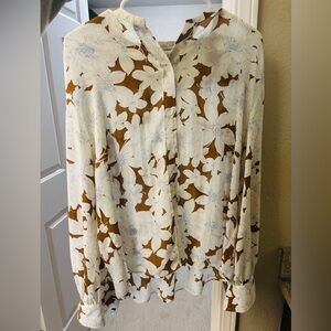 Vince Floral Blouse in White and Brown
